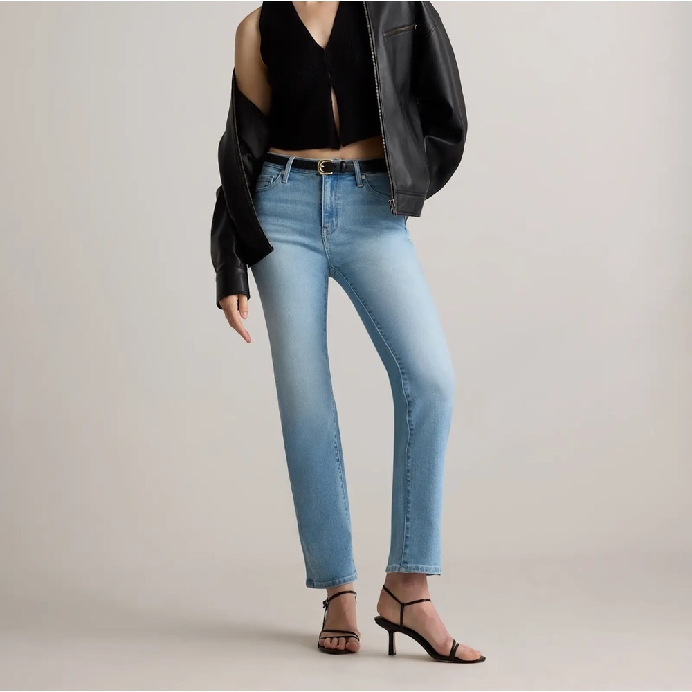 NWT Quince High Rise Stretch Straight Jeans Frosted Blue